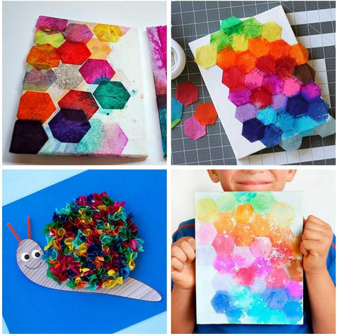 Exquiss 2400pcs Precut Hexagon Tissue Paper 2.4 x 2.2 Inch for Art Craft Tissue Paper Decorative Art Rainbow Kids DIY Handcraft Wall Art...