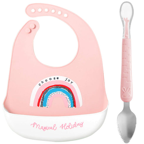 Baby Feeding Supplies Baby Fruit Spoon and Bib BPA Free Baby Food Feeder(Pink)...