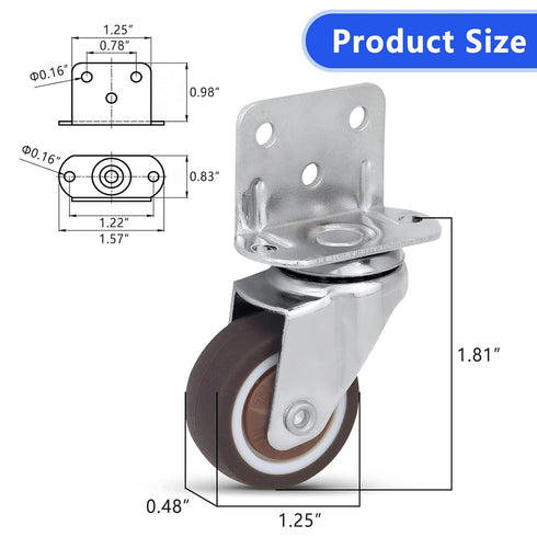 Side Mount Casters Set of 4 with Brake,1.25inch L-Shape TPR Plate Casters,Small Wheels for Furniture Wheels, Baby Bed, suitcase,Cabinet Wheels,Tab...