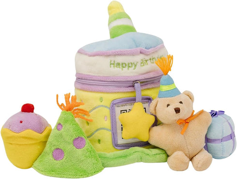 First Birthday Gifts for Girls and Boys: Soft Plush Birthday Cake Toy with 4 Sensory Toys. Embroidered with 'Happy Birthday', Lightweight and Port...
