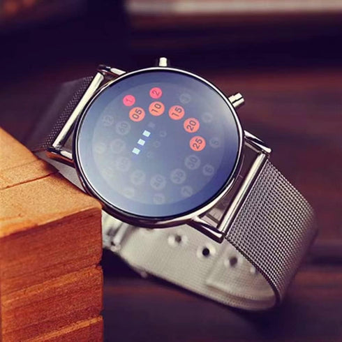 Men Cool Digital Watch Binary Time LED Display Waterproof with Stainless Steel Mesh Band Unique Creative Fashion Wristwatches...