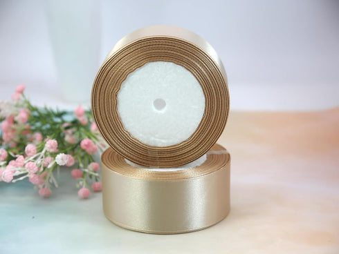 Champagne Satin Ribbon 1.5 Inch, 50 Yards (2 Rolls) - Polyester, Floral Pattern - Wedding, Gift Wrapping, Decorative Ribbon...