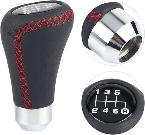 Gear Shift Knob, Red Gear Knob Universal Car Gear Knob Shifter PU 6 Speed Gear Shift Knob Shifter Stick Head with 3 Hoses Spade Shift Knob Manual ...
