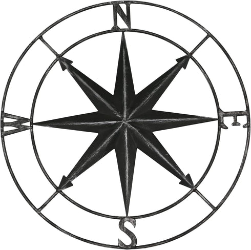 aboxoo Round Metal Compass Decorative Compass Metal Wall Art Hanging Wall Sculpture 11 Inch Black Diameter Farmhouse Decor Indoor or Outdoor Sign...