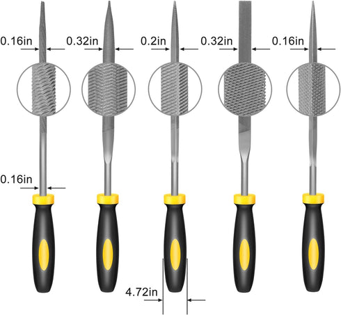 Mini Hand Metal File Set, Total Length 6.3“, 5pcs, Strength Alloy Steel Needle Files, includes Round, Bi Half-Round, Flat, Square, Triangular. Pre...