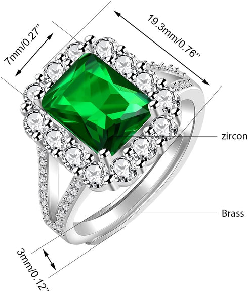 Uloveido Women's Temperament Emerald Cut Cubic Zirconia Ring Open Adjustable Inlaid Rectangular CZ Diamond Rings...