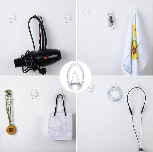 Blulu 12 Pieces Clear Adhesive Hooks for Hanging Medium Damage Free Indoor Strips Utility Waterproof Wall Hooks with 15 Pieces Self-Adhesive Tapes...