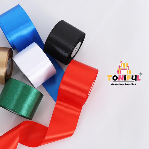 TONIFUL 2 Inch x 25 Yards Wide White Satin Ribbon Solid Fabric Ribbons Roll for Crafts Chair Sash Valentine's Day Gift Wrapping Invitation Cards F...