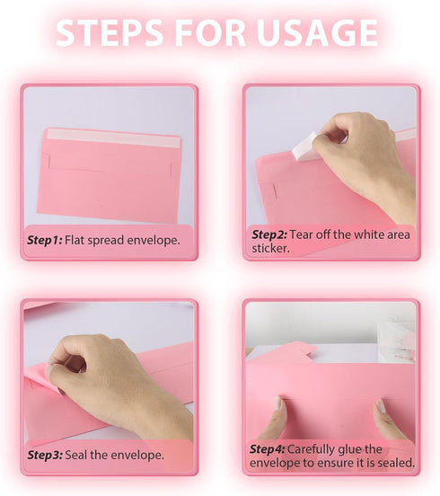 50 packs #10 Business envelopes, pink envelopes, self-sealing standard envelopes, suitable for personal and business, checks, mailing letters, inv...