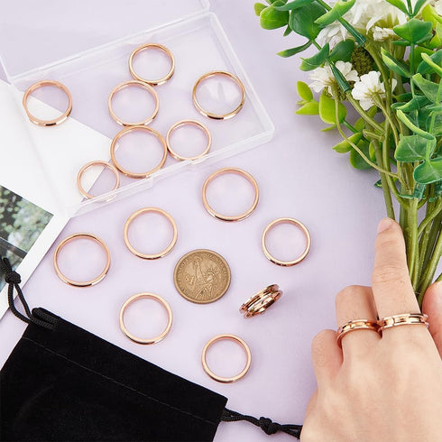 UNICRAFTALE 16Pcs 8 Sizes Titanium Steel Ring Blanks Rose Gold Grooved Finger Ring Settings Ring Core Blank for Resin Round Empty Rings Blanks for...