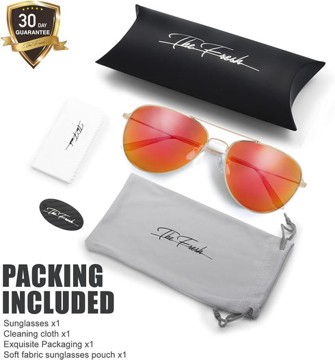 The Fresh Classic Metal Frame Mirror Lens Aviator Sunglasses with Gift Box...