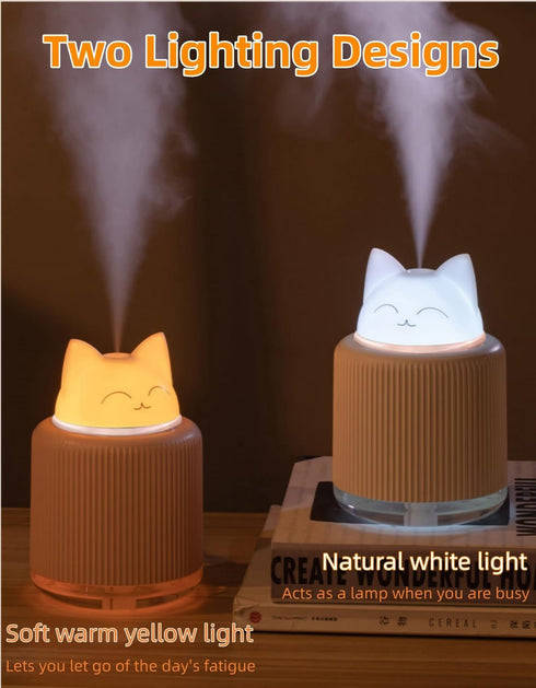 Mini Humidifier, Cute Cat Shape Humidifier,USB Personal Desktop Humidifier for Car, Plants, Office Room, Bedroom, 2 Mist Modes, 2 LED Colors,Auto ...