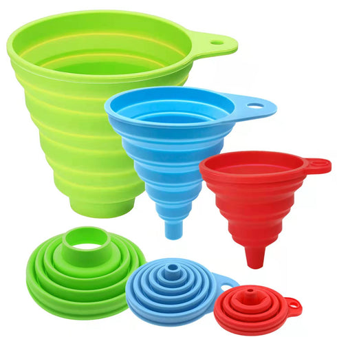 Kitchen Funnel Set of 3, Large Medium and Small, Kitchen Gadgets Accessories Food Grade Silicone Collapsible Funnels for Kitchen Use Filling Bottl...