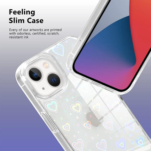 MZELQ Compatible with iPhone 14 Case 2022 6.1 inch Laser Bling Glitter Rainbow Heart Phone Case + Screen Protector, Cute Pattern Designed for iPho...