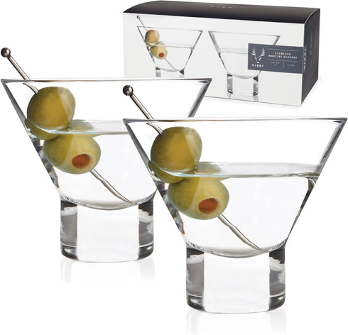 Viski Heavy Base Stemless Martini Glasses Set of 2 - Premium Short Crystal Cocktail Glass Gift Set, 7.5 oz....