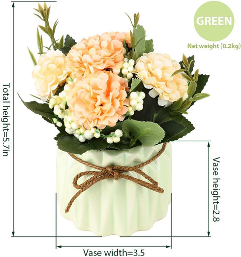 Artificial Hydrangea Bouquet with Small Ceramic Vase Fake Silk Variety Flower Balls Flowers Decoration for Table Home Party Office Wedding (Blue)...