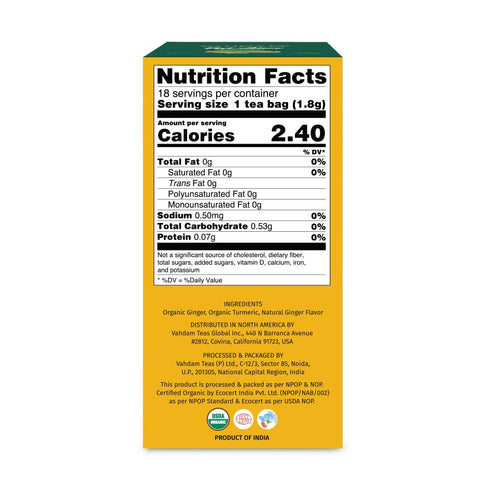 VAHDAM, Organic Turmeric Ginger Herbal Tea Bags (18 Count) Caffeine Free, Gluten Free | 100% Pure Herbal Blend - Earthy & Savory | Eco-Friendly In...