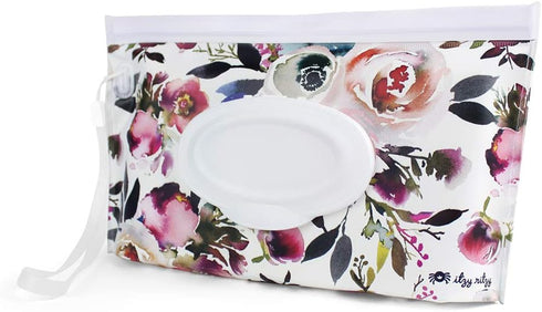 Itzy Ritzy Travel Wipes Case - Reusable Wipe Pouch – Take & Travel Pouch Holds Up To 30 Wet Wipes, Includes Silicone Wristlet Strap, Floral...