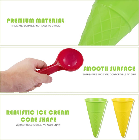 Kisangel 10pcs Plastic Ice Cream Cones Kids Ice Cream Scoop Set Outdoor Beach Toys Kids Sand Mold Toys for Seaside Play Sand Toys(Random Color)...