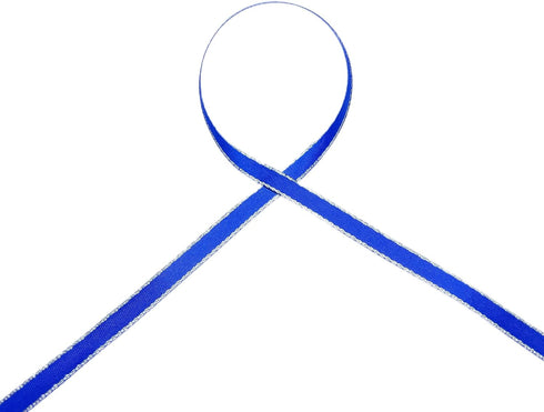 QIANF Royal Blue Double Face Satin Ribbon with Silver Border for Gift Wrapping, Hair Bows, Wedding Party Decoration, Crafts Sewing, Invitation Car...