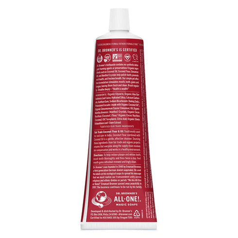 Dr. Bronner’s - All-One Toothpaste (Cinnamon, 5 Ounce) - 70% Organic Ingredients, Natural and Effective, Fluoride-Free, SLS-Free, Helps Freshen Br...