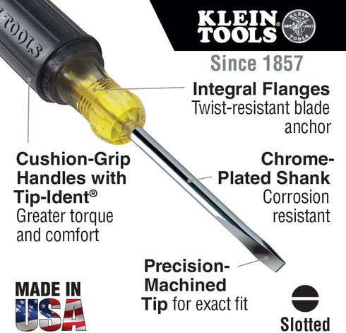 Klein Tools 85442 Screwdriver 2-Piece Set, Made in USA, 1/4 Keystone and #2 Phillips, Cushion Grip, Round and Square Shank, Heat Treated, Meets or...