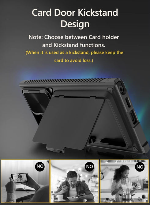 Vihibii Case with Card Holder (4 Cards) & Sliding Camera Cover & Kickstand, Shockproof Rugged Hard Back & TPU Edge Wallet Case for Samsung Galaxy ...