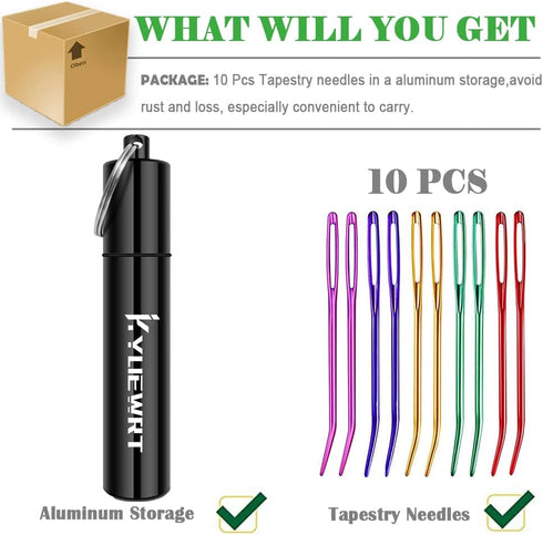 KYUEWRT 10Pcs Yarn Darning Tapestry Needle,Large Big Eye Weaving Needle Bent Needles with Aluminum Storage Tube......