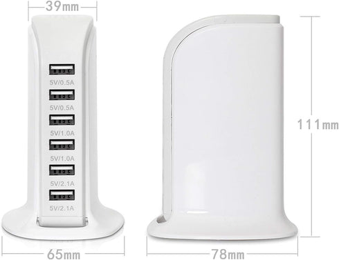 6-Port USB Wall Charger Desktop Charging Station Quick Charge 2.1,Compatible with iPhone14,Samsung,LG, Nexus, Nokia, Lumina, HTC, Pixel and More(W...