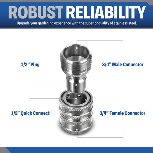 ESSENTIAL WASHER Garden Hose Quick Connect Hose Fittings - 3/4 Inch Stainless Steel Water Hose Quick Connect Set - Garden Hose Connector Set, Pres...