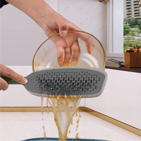 EZ Kitchen Dish Squeegee Kitchen with Silicone Food Strainer Long Grips Non-Slip Scrapers for Pots, Pans, Bowls, and Countertops, 2-Pack, Gray...