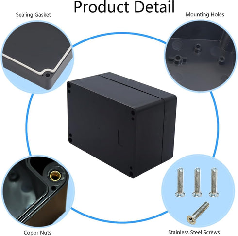 Project Box IP65 Waterproof Junction Box ABS Plastic Black Electrical Boxes DIY Electronic Project Case Power Enclosure 6.3x4.33x3.54 inch (160x11...