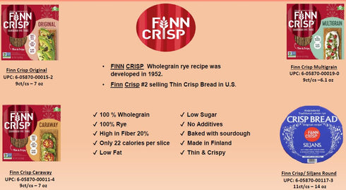 Finn Crisps Rye Crispbread with Caraway 7oz | Thin, Crispy Rye Flatbreads with Caraway | Authentic Finnish Sourdough Crispbread | Caraway Rye Crac...