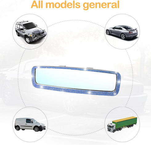Bling Car Rearview Mirror, Decorations Rear View Mirror with Crystal Rhinestones & Diamonds, Car Interior Trim Accessories, Clip-on & HD Glass, Sp...