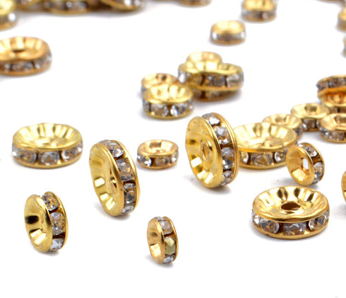 400 Pieces Round Crystal Spacer Beads Rondelle Charm Beads 6mm 8mm 10mm for jewelery Making, Gold Color...