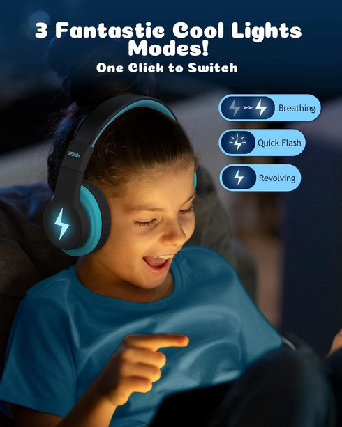 seenda Kids Bluetooth Headphones Boys, Kids Wireless Headphones Over Ear Headset with 85dB/94dB Volume Limited, 45H Playtime, 3 Lighting Modes, Bu...