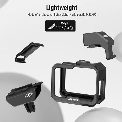 NEEWER Video Rig Cage Compatible with GoPro Hero 12 11 10 9 Light Mod Max Lens Mod, Durable Plastic with 3.5mm Media Audio Mic Adapter Mount, Cold...