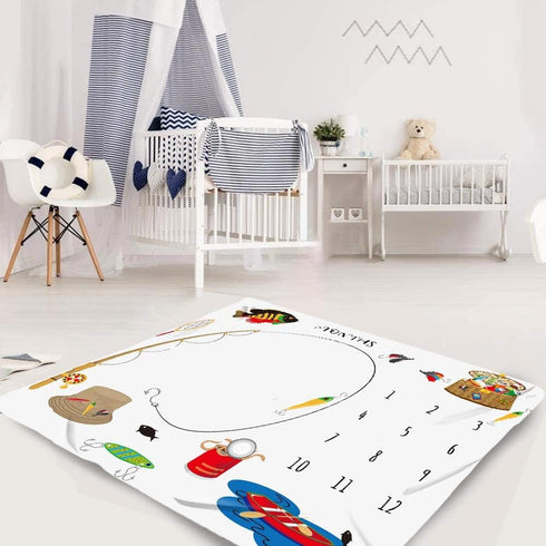 Baby Monthly Milestone Blanket Go Fishing Baby Blanket, 48x40in, Newborn Memory Blanket BTZDME3...