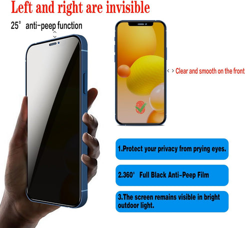 Slanku [3 Pack Privacy Screen Protector for iPhone 12, 12 Pro Tempered Glass Film, Anti-Spy, Full Coverage, Case Friendly...