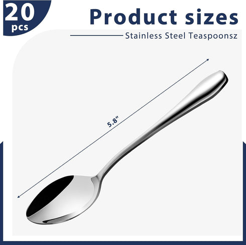 HANSGO 20PCS Stainless Steel Teaspoons, 5.8 Inch Dinner Spoons Dessert Spoons for Home Restaurant Kitchen...