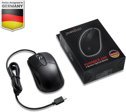 Perixx PERIMICE-209C USB Type C Wired Optical Mouse - 5.9 Ft Cable - 1000 DPI - Black, (11994)...