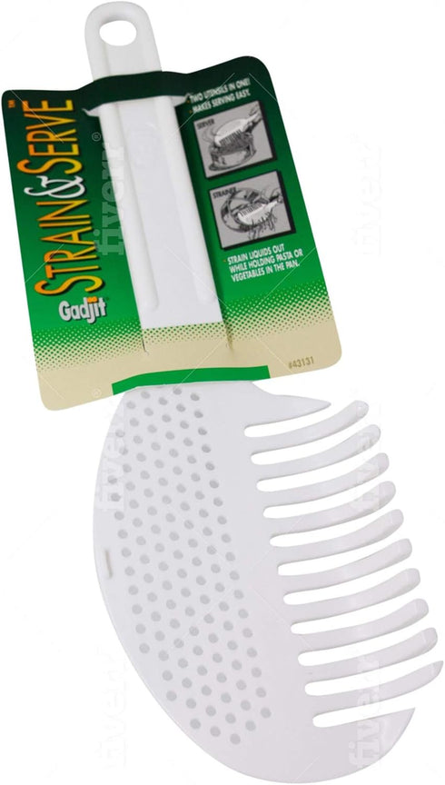 Gadjit Pasta Strain & Serve Pot Strainer, Two-sided Kitchen Tool, One Side Strains Water out of Pasta, the Other Side Lifts and Serves Pasta | A M...