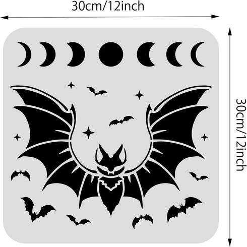 BENECREAT 12x12inch Bat Plastic Cutouts Painting Template, Moon Phase Pattern Halloween Decoration Stencils for Art Spraying, DIY Mould Decor, Woo...