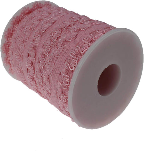 One Roll 16 Yards 3/4'' Picot Edge Stretch Lace, Frilly Edges Elastic Webbing,Lace for Headbands (Pink)...