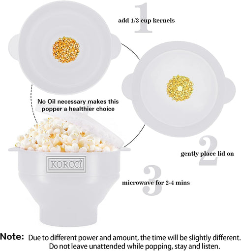 The Original Korcci Microwaveable Silicone Popcorn Popper, BPA Free Microwave Popcorn Popper, Collapsible Microwave Popcorn Maker Bowl, Use In Mic...