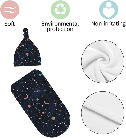 Space Galaxy Constellation Swaddle with Beanie Set, Soft and Stretchy Space Baby Stuff Blanket Swaddle Sleep Sack for Newborn Boy and Girl...