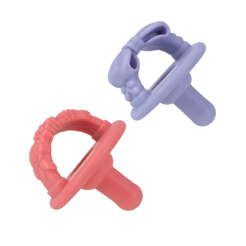 Nuby 3-D Sili Soother Pacifiers with Soft Handle and Two Safety Air Holes, 2 Pack, 0+ Months, Purple Bow and Pink Flowers...