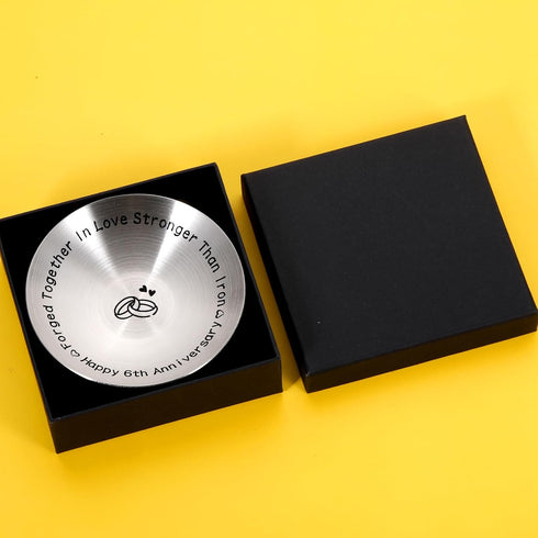 6th Anniversary Iron Gifts for Her Him Anniversary Wedding Gifts for Women Men 6 Year Wedding Anniversary Decoration for Wife Husband 4" Ring Hold...