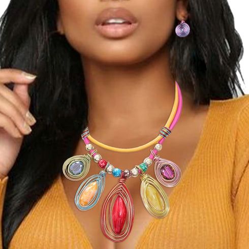 Barode African Statement Choker Necklaces Colorful Chunky Bib Collar Necklace Ethnic Indian Tribal Jewelry Set for Women (A)...