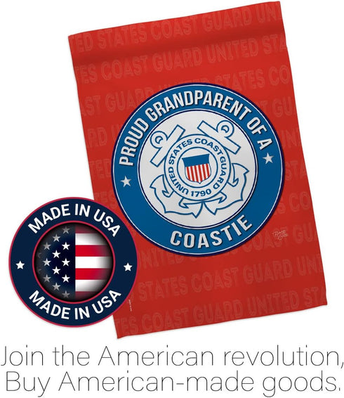 Proud Grandparent Coastie Garden Flag - Armed Forces Coast Guard USCG Semper Paratus United State American Military Veteran Retire Official - Hous...